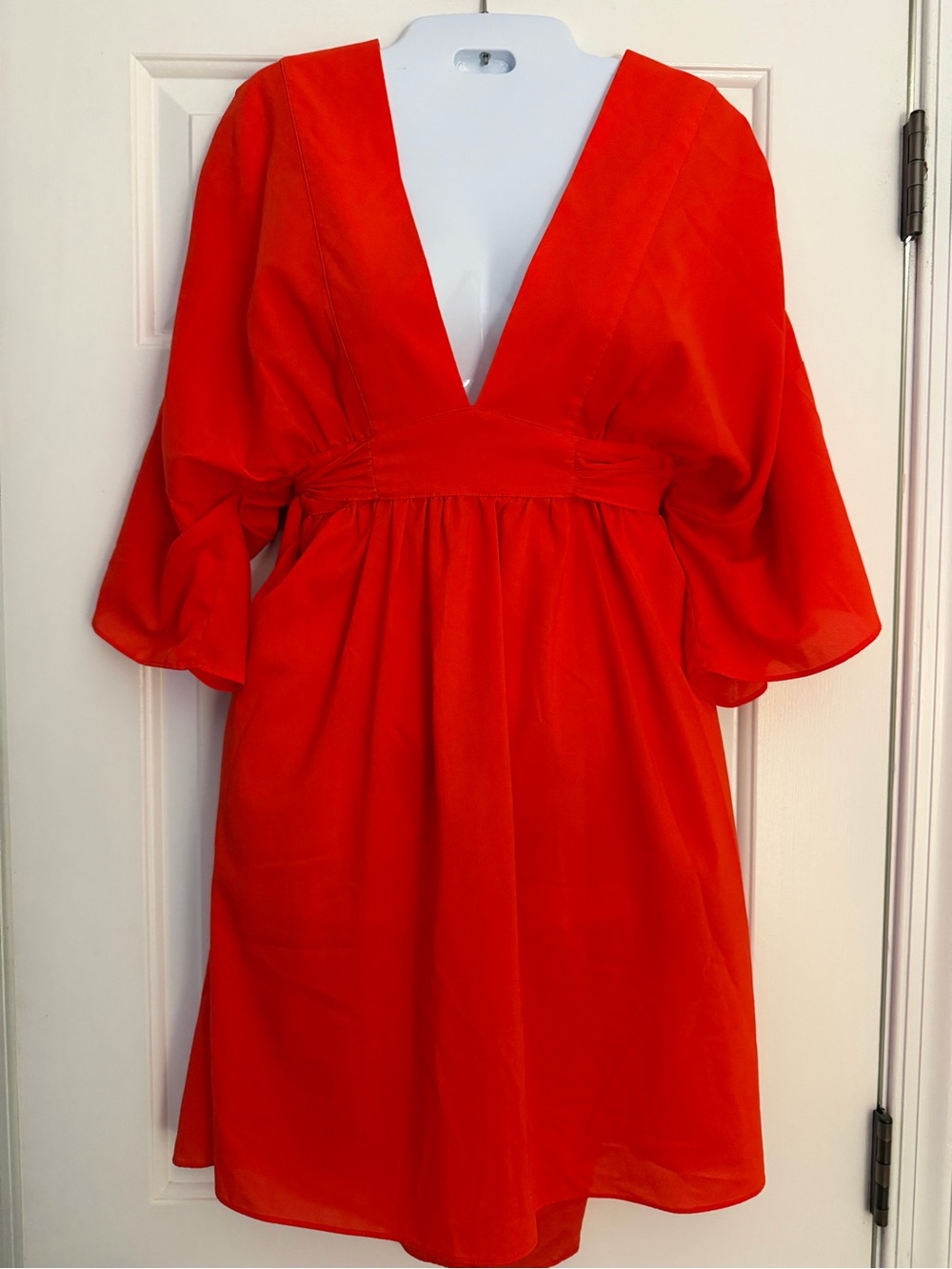 Gottex Red Orange Deep V Neck Resort Dress Tie Back Small